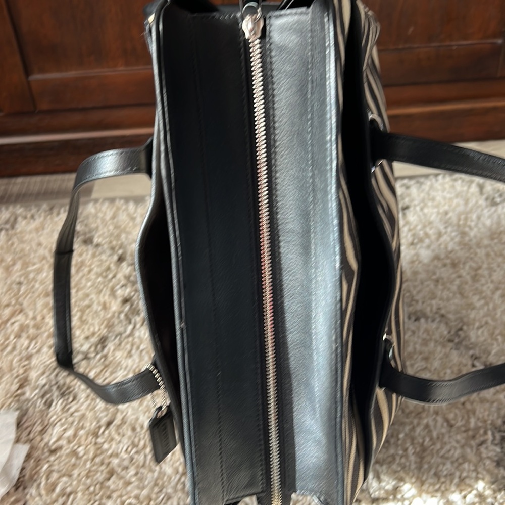 Coach Tote zebra print in tan & black leather trim & handles EUC - Picture 9 of 13